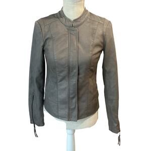 Kaari Blue Brown Faux Leather Biker Jacket Full Zip Women's XS